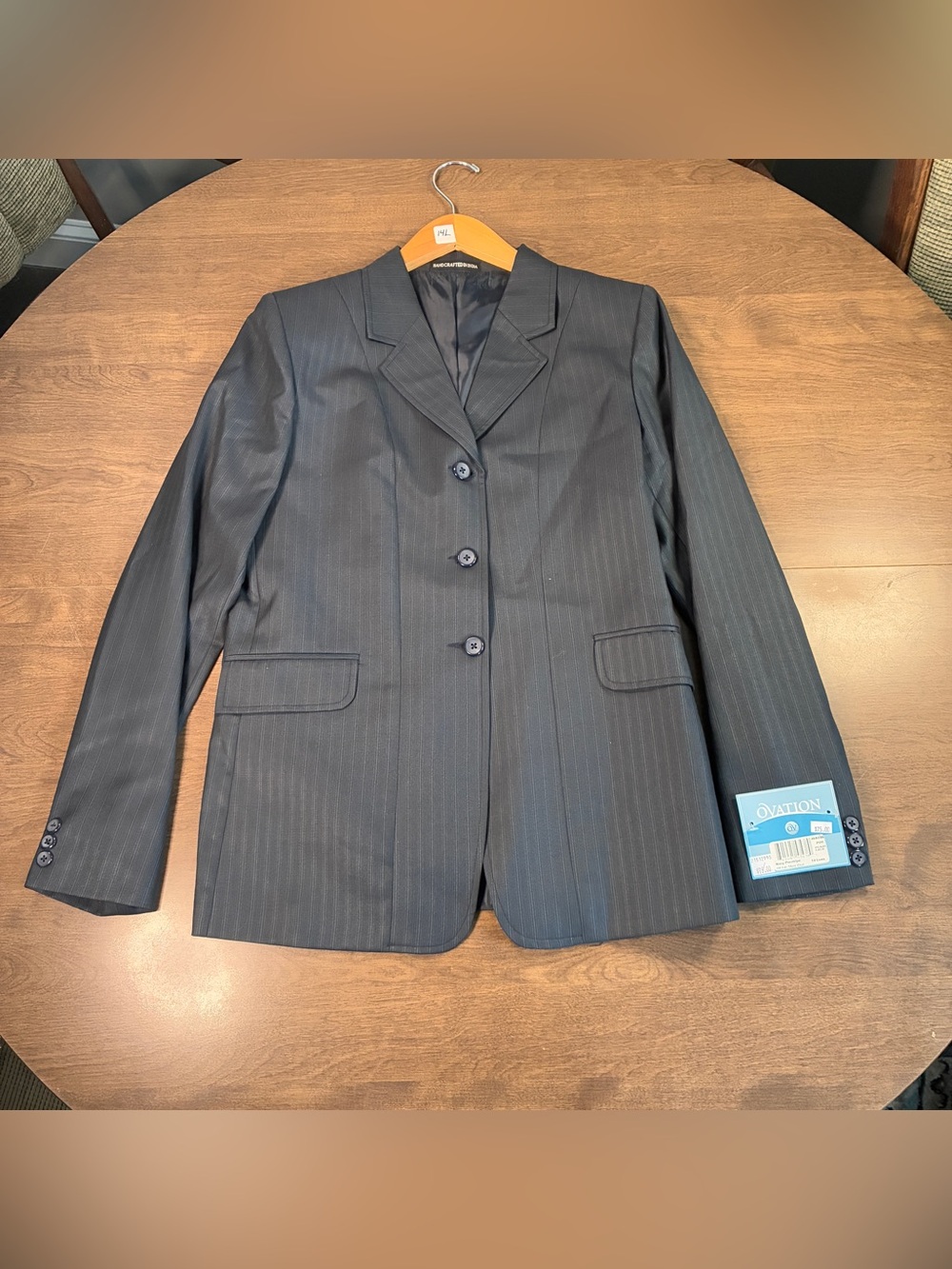 Ovation Pinstripe Riding Competition Show Hunt Coat 14 L Ladies Navy Blue NEW